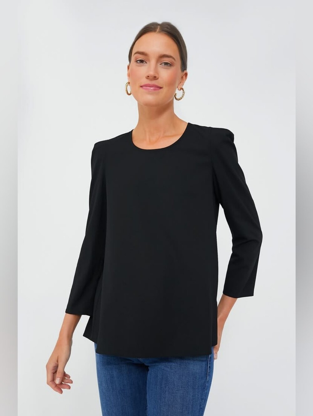 Tuckernuck Pomander Place Bedford Blouse Black Size XS Puff Sleeve Minimalist